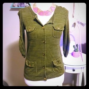 Button-up Mid-sleeve Cardigan/ Sweater Blouse